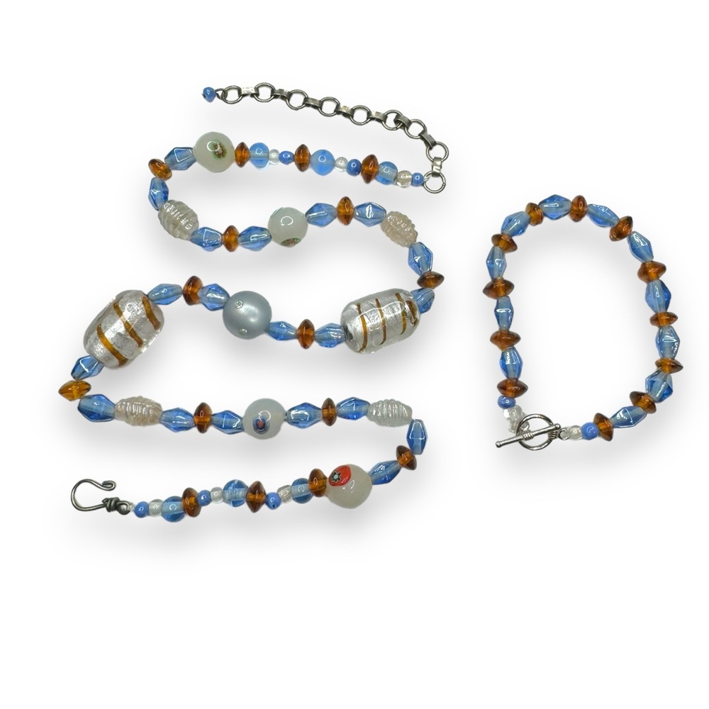 Upcycled Art Glass Necklace Bracelet Set - Picture 5 of 5